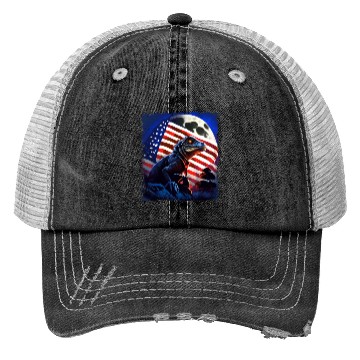 Discover America lizard under Moon with American Flag Trucker Hats