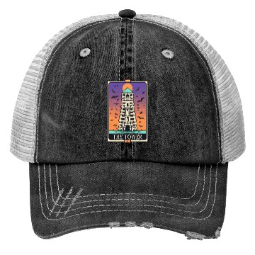 Discover The Tower Tarot Skeleton Halloween Style Trucker Hats