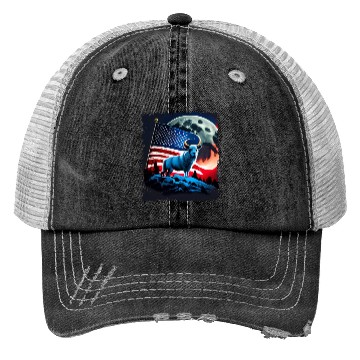 Discover America sheep under Moon with American Flag Trucker Hats