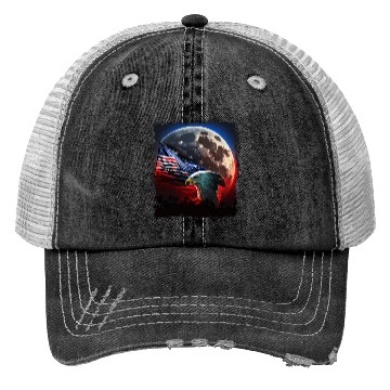 Discover America eagle under Moon with American Flag Trucker Hats