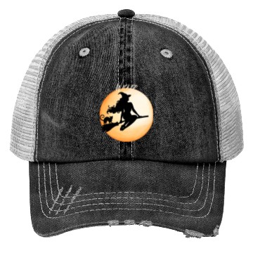 Discover Wicked Cat Witch Funny Halloween Witch Trucker Hats
