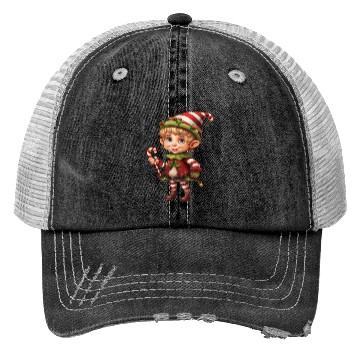 Discover Christmas Elf Candy Cane X-Mas Pajamas Party Trucker Hats