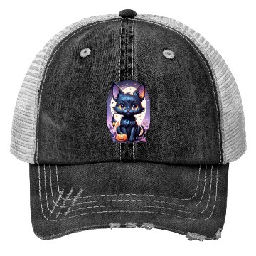 Discover Black Cat With a jack-o-lantern Halloween Design Trucker Hats
