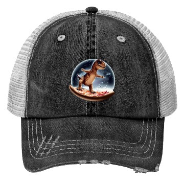 Discover Dinosaurs on pizza through space Trucker Hats