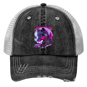 Discover Retro Synthwave Gangster Wolf Trucker Hats