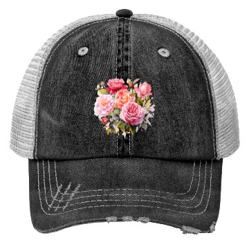 Discover Nature's Artistic Elegance English Rose Tapestry Trucker Hats