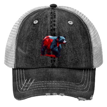Discover Wild Brown Bear Geometric Red Trucker Hats