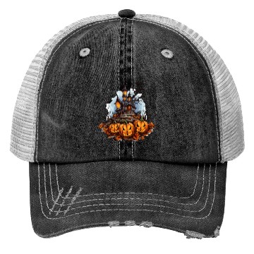 Discover Halloween Pumpkin Bat Spell Haunted House Trucker Hats
