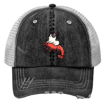 Discover Cat rides shrimp Trucker Hats