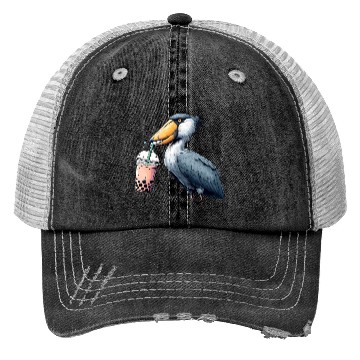 Discover Beaked stork with bubble tea Trucker Hats