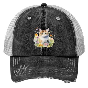 Discover CAT Watercolor Flowers Butterflies Trucker Hats