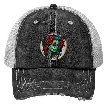 Discover Zombie Girl / Halloween / creepy / green / Comic Trucker Hats