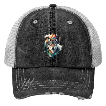 Discover Majestic Mountain Wolf Nature Inspired Artwork Trucker Hats