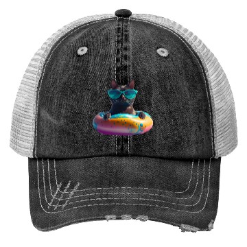 Discover Black Cat Wearing Sunglasses in Float Trucker Hats