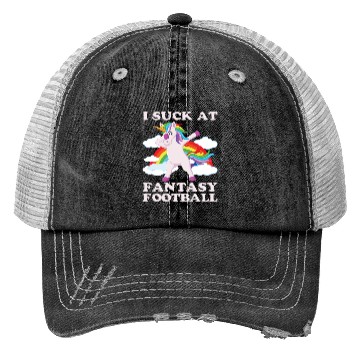 Discover I suck at fantasy football dabbing unicorn funny Trucker Hats