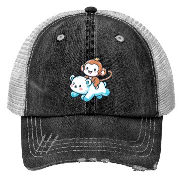 Discover Polar Bear Cute Monkey Companion Trucker Hats