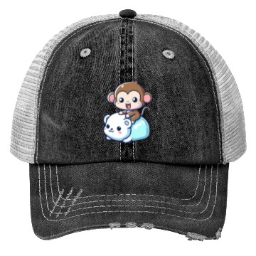 Discover Polar Bear Cute Monkey Companion Trucker Hats