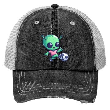 Discover Soccer Playing Alien: Green Galaxy Meets Pitch Trucker Hats