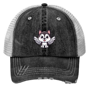 Discover Angel Husky, Winged Comic, Heavenly Dog Trucker Hats