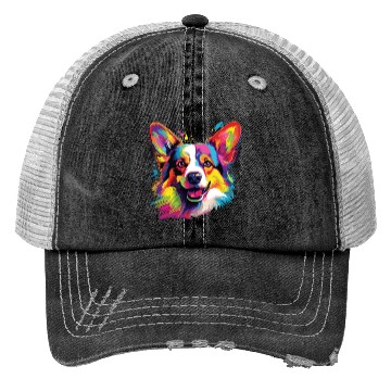 Discover Watercolor Colorful Corgi Trucker Hats