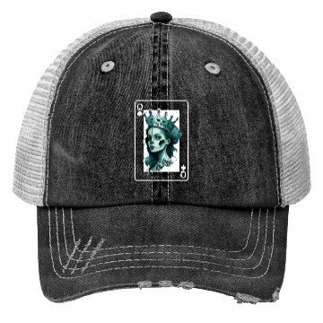 Discover Poker Card Game Creepy Queen of Spades Gothic Trucker Hats