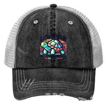 Discover Cyber Turtle - Slow and Steady in 8-bit Color Trucker Hats