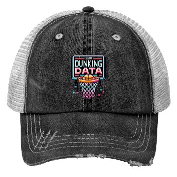 Discover Slam Dunking Data - Retro 8-bit Basketball Hoop Trucker Hats