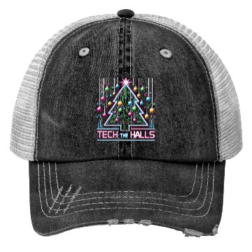 Discover Tech the Halls - Christmas Tree in 8-bit Neon Trucker Hats
