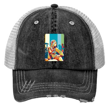 Discover Hippie girl pose on holidays Trucker Hats