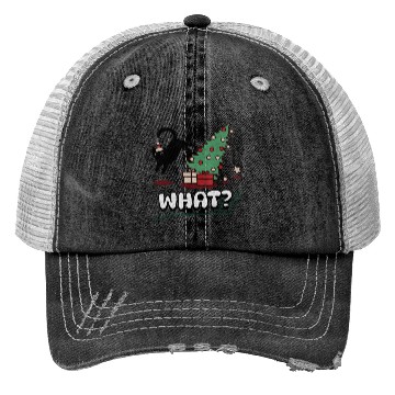 Discover Cat Lover Gift Cat Pushing Christmas Tree Trucker Hats