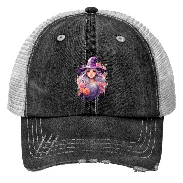 Discover A cute multicolored witch print, fantasy girl. Trucker Hats