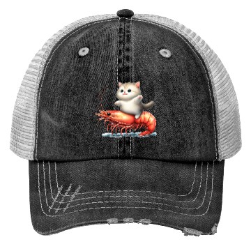 Discover Cat rides on shrimp Trucker Hats