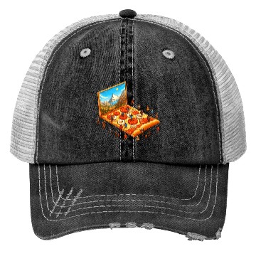 Discover Pizza Hiking People Trucker Hats