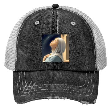 Discover Virgin Mother Mary Praying on a Starry Night Trucker Hats