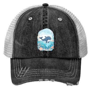 Discover cute whale in cartoon fantasy Trucker Hats