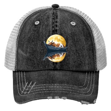 Discover Sleeping cow in boat under the moon Trucker Hats