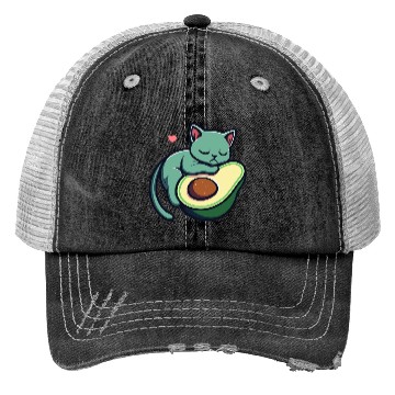 Discover Green Cat Sleeping On An Avocado With Heart Trucker Hats