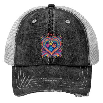 Discover Rainbow Heart Love paw prints Trucker Hats