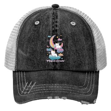 Discover Magical Dreams Sleeping Cat Unicorns Pastel Clouds Trucker Hats