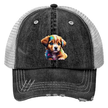Discover Cute Puppy Made of Liquid Colours Trucker Hats