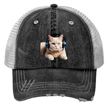 Discover Music Lover Cat V II on Unisex Poly Cotton Trucker Hats