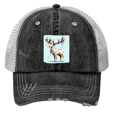 Discover Geometric reindeer with christmas lights Trucker Hats