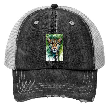 Discover Leopard ink painting with green background Trucker Hats