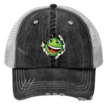 Discover Cute Happy Green Monster Peeking Out Of a Hole Trucker Hats