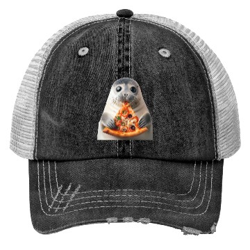 Discover Seerobbe enjoys pizza Trucker Hats