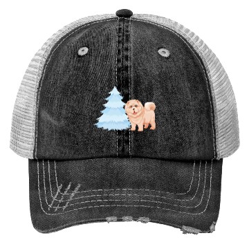 Discover Christmas tree and brown cute dog Trucker Hats