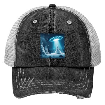Discover UFO Beams Snowman in Winter Night Trucker Hats