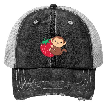 Discover Monkey With Strawberry Cute Monkeys With Fruits Trucker Hats