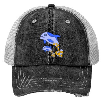 Discover The Endearing Dance of Dolphin Mom and Kid Trucker Hats