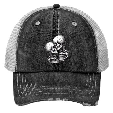 Discover Skeleton Kissing Lovers' Design: Eternal Embrace Trucker Hats